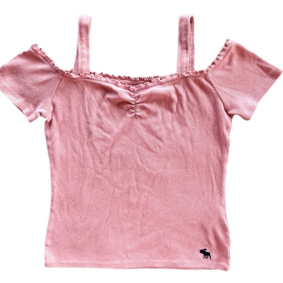 Abercrombie Kids Pink Ribbed  Off Shoulder Top Size 11/12 - Picture 1 of 5